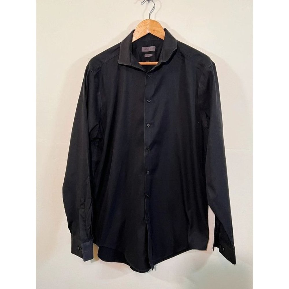 Men’s Calvin Klein Black Button Down Dress Slim Fit Tall Shirt